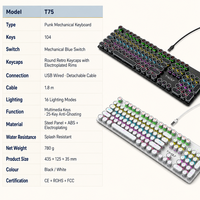 Clavier mécanique filaire avec câble détachable, 16 modes d'éclairage, touches rondes rétro, interrupteur bleu pour bureau, jeux, vente en gros T75