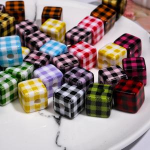 Checkered Cube Acrylic Beads Straight Hole Loose Spacer DIY Beadable <b>Pens</b> Phone Charms Keychains Wholesale Bulk - Product Image 4