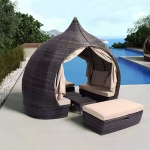 FYZK Chaise longue de <span class=keywords><strong>jardin</strong></span> en rotin tressé, lit de jour rond, très populaire, pour piscine, avec <span class=keywords><strong>coussin</strong></span> gonflable, imperméable - Product Image 1