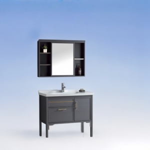 Nuevo y Moderno Mueble de Baño de Aluminio Espacial Engrosado con Espejo Abatible Montado en la Pared, Integrado con Lavabo Cerámico Resistente al Agua - Product Image 5