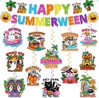 Ensemble de décorations pour fête d'été comprenant une bannière Joyeux Halloween et des décorations spirales suspendues pour la plage, la piscine et les fournitures de fête d'Halloween