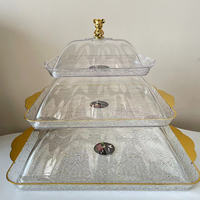 Plateau Rectangulaire pour Pain, Plateau à Fruits Doré avec Couvercle, Boîtes à Bonbons et Assiettes en PET Transparent, Grand Plateau à Gâteaux et Fruits pour Fête de Mariage