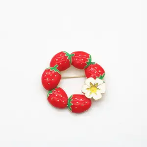 Retro Fashion Brooches Jewelry Cute Flower Strawberry Brooches And Stud Earrings Set