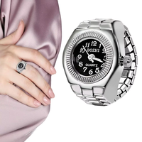 Cincin jam tangan kuarsa Romawi wanita, perhiasan cincin pasangan elegan jam jari tali elastis Mini paduan Retro untuk wanita dan anak perempuan