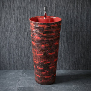 High Quality Red Porcelain Square Pedestal <b>Wash</b> Basin <b>Set</b> Jeker Model for Mall Use Modern Design - Product Image 3