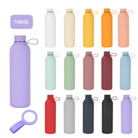 Botol air termos Stainless Steel, botol air termos Stainless Steel olahraga 750ml, botol termos terisolasi dinding ganda, cat karet lembut