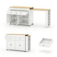 Îlot de cuisine blanc sur roulettes, table de cuisine extensible avec tiroir de rangement, armoire et étagère à épices