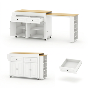 Îlot de <span class=keywords><strong>cuisine</strong></span> blanc <span class=keywords><strong>sur</strong></span> roulettes, table de <span class=keywords><strong>cuisine</strong></span> extensible avec tiroir de rangement, armoire et étagère à épices - Product Image 3