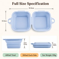 Bol double carré BPlus pour animaux de compagnie, 13,5 cm par compartiment, 6 cm de profondeur, 600 ml au total, MOQ 50, moule privé, 5000 pièces, conforme et confirmé