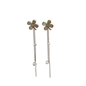 Fashion Drop <b>Earrings</b> 316L Stainless Steel PVD Gold Plating With Pearls And Chain Tassels For Women - Product Image 1