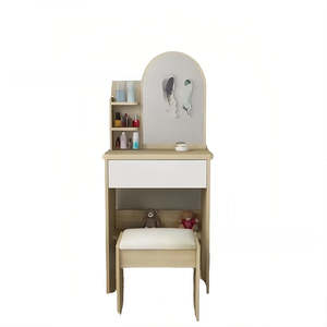 Compact Dressing Table Lighted <b>Mirror</b> Integrated Storage Cabinet Space-Saving Vanity Table for Bedroom Rental House Apartment - Product Image 5