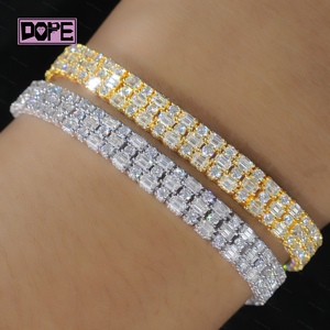 Moissanite Bracelet Deux Style Emerald Cut Mix Stone VVS Glacé Hommes Femmes Bracelet de <span class=keywords><strong>Tennis</strong></span> en Argent 925 - Product Image 2
