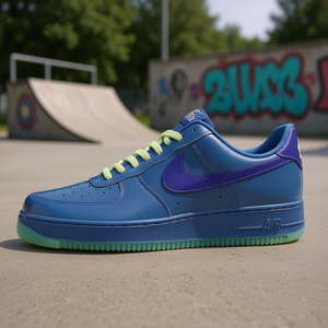 Chaussures de skateboard basses pour hommes en cuir verni bleu, à lacets, bout rond, solides, toutes saisons - Product Image 2