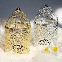 Vente en gros d'accessoires de mariage pour décoration d'intérieur, métal plaqué or, artisanat, bougeoir créatif pour cage à oiseaux