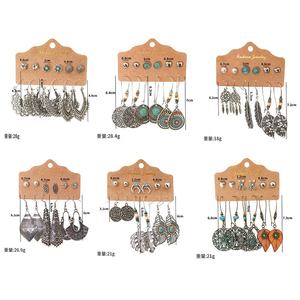 بوهو مجوهرات خمر الفضة مطلي ليف ريشة زاك استرخى الأقراط 6 Pairs البوهيمي العرقية طقم من الحلقان مجوهرات - Product Image 6