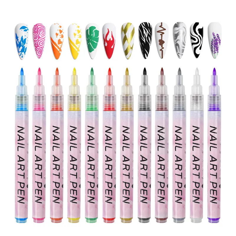 0.7mm Nail Art Pen Polish Acrylic Marker 12 Colors Nail Art Painting Pen Drawing Graffiti Pen DIY Flower Abstract