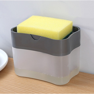 Support pour éponge de cuisine avec distributeur de savon gris, boîte de rangement murale pour vaisselle - Product Image 1