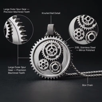 Collier à chaîne d'engrenages rotatif personnalisé |   Pendentif mécanique en acier inoxydable hypoallergénique |   Cadeau Premium pour Hommes