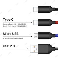 Cable de Carga Rápida USB 3 en 1 de 2.4A, 45cm/120cm, Tipo C, Micro USB, Cable Multi-Cargador Trenzado para iPhone 17, Huawei, Samsung