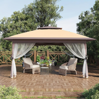 Tonnelle de jardin 3x3 m taupe avec moustiquaire latérale et toit ventilé à 2 niveaux pour jardin, pelouse et cour