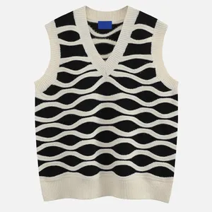Wholesale wavy striped V-neck sweater vest fashionable men's knitwear manufacturer