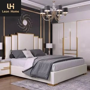 Hiện Đại King Size Luxury Velvet Vải Nội Thất Phòng Ngủ Khung Thép Không Gỉ Nền Tảng Giường