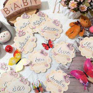 12 cartes de jalons mensuels en bois 3D Papillon pour bébé fille, disques marqueurs de jalons, accessoires de photographie nouveau-né, signes commémoratifs - Product Image 6