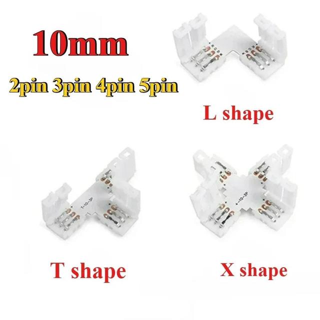 5pcs 10mm LED Strip Connector 2 3 4 5pin L / T / X Shape Connector Free Soldering Connectors, for 5050 RGB RGBW Ws2812 LED Strip