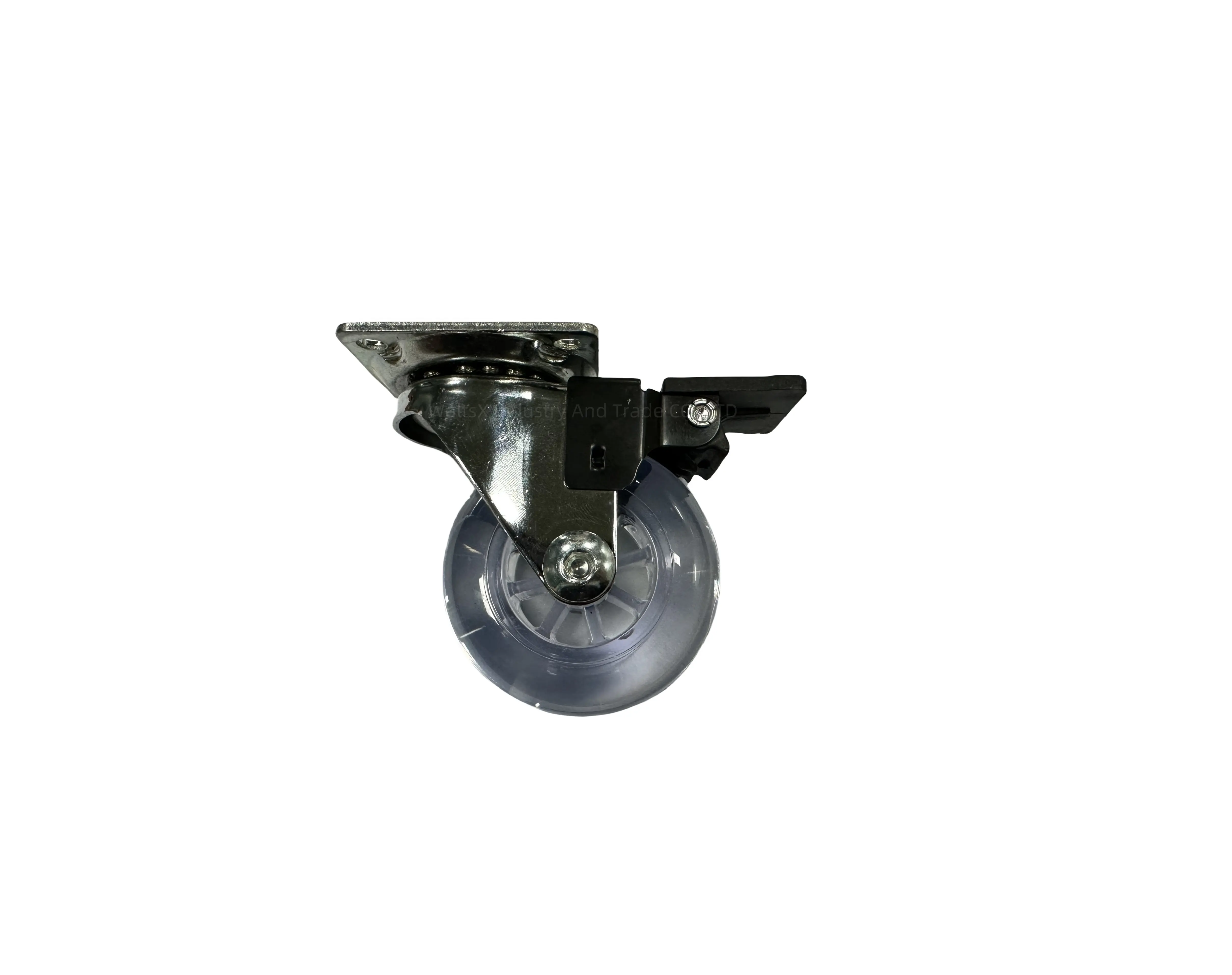 Pu Caster Wheel Transparent 2 Inch Wheel 360 Degree Rotation With Brakes Galvanized Bracket For Factory Cart