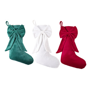 Nouvelles chaussettes de Noël en peluche de 18 pouces, couleur unie, broderie personnalisée, haute qualité, avec nœud - Product Image 5