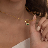 Collier pendentif mini pierre de naissance étanche en acier inoxydable avec breloque zircon coloré, accessoires DIY