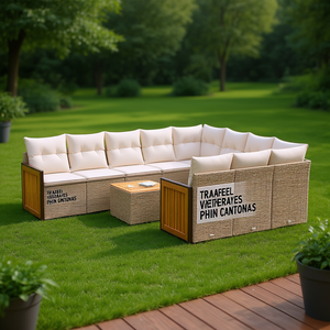 Ensemble de canapés de jardin en rotin 6 places, mobilier d'extérieur résistant aux intempéries, design contemporain, structure en teck - Product Image 2