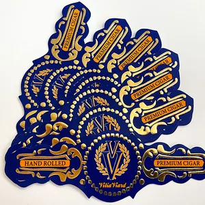 Kustom Logo pribadi desain cetak emas Foil seni kertas cerutu band stiker cincin timbul Kuba cerutu label