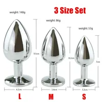 3 tailles de plug anal, mini plug anal rond lisse en métal, acier inoxydable, cristal, stimulateur, jouets sexuels plus petits pour femmes et hommes, plugs anaux
