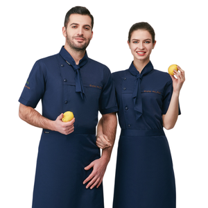 FUYI Vente en gros <span class=keywords><strong>de</strong></span> vêtements <span class=keywords><strong>de</strong></span> cuisine en coton bon marché, style à manches courtes, adapté aux hommes et aux femmes, <span class=keywords><strong>veste</strong></span> <span class=keywords><strong>de</strong></span> chef <span class=keywords><strong>de</strong></span> cuisine - Product Image 2
