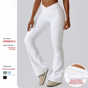 Pantalones de <span class=keywords><strong>yoga</strong></span> acampanados de cintura alta cruzada <span class=keywords><strong>para</strong></span> mujer, deportivos, de pierna ancha, casuales, <span class=keywords><strong>para</strong></span> danza, fitness, con efecto levantacola y control de abdomen, de longitud completa - Product Image 2