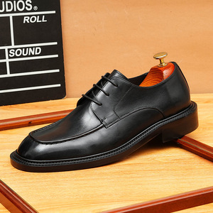 Chaussures habillées formelles pour hommes en cuir véritable, nouveau style personnalisé, avec semelles épaisses et bouts ronds, pour mariage - Product Image 3