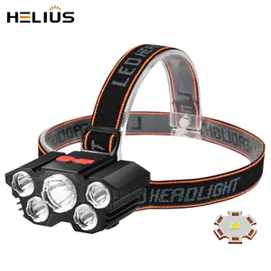 Helius ใหม่ LED Bright ห้าไฟหน้า USB ชาร์จ Super Bright หัวไฟฉายตกปลากลางแจ้งไฟหน้ากันน้ํา