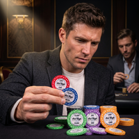 Keramik Chip Poker Tahan Lama Ramah Lingkungan Permukaan Halus 39mm Hybrid 10g Denominasi Tinggi untuk Turnamen Texas Hold'em