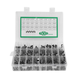 Kit d'assortiment de condensateurs électrolytiques radiaux 24 valeurs 500 pièces 0,1uF-1000uF 16V-50V à montage traversant en aluminium - Product Image 1