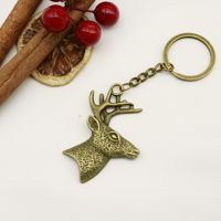 Porte-clés Tête de Cerf à Cornes en Alliage de Zinc avec Chaîne pour Décoration de Cabane de Chasseur