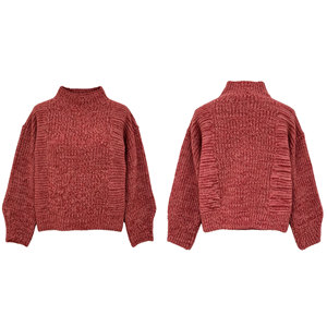 Suéter de Punto Grueso para Mujer, Cuello Alto, Manga Larga, Texturizado, Color Rojo Marrón, Jersey de Punto para Otoño e Invierno - Product Image 4