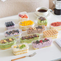 Boîte d'emballage rectangulaire jetable en PET de 300 ml et 500 ml pour pâtisseries, biscuits, desserts, snacks, tiramisu, gâteaux, confiseries, boîte alimentaire transparente
