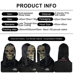 Máscara de PVC de plástico blando con diseño de monstruo de múltiples cuernos, máscara de terror de Halloween, máscara de disfraz de fantasma con capucha negra para fiestas y maquillaje. - Product Image 4
