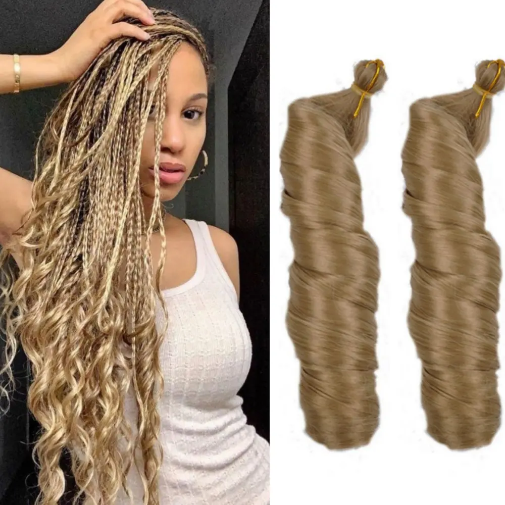 Espiral rubia, venta al por mayor, cabello trenzado ondulado sintético, accesorio de rizo francés, cabello trenzado de 22 pulgadas y 150g para mujer