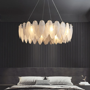 Artistique Blanc Verre Plume D'oie LED lustre créatif villa chambre Éclairage Lustre <span class=keywords><strong>Suspension</strong></span> Luminaire Lampen Pour Foyer - Product Image 3