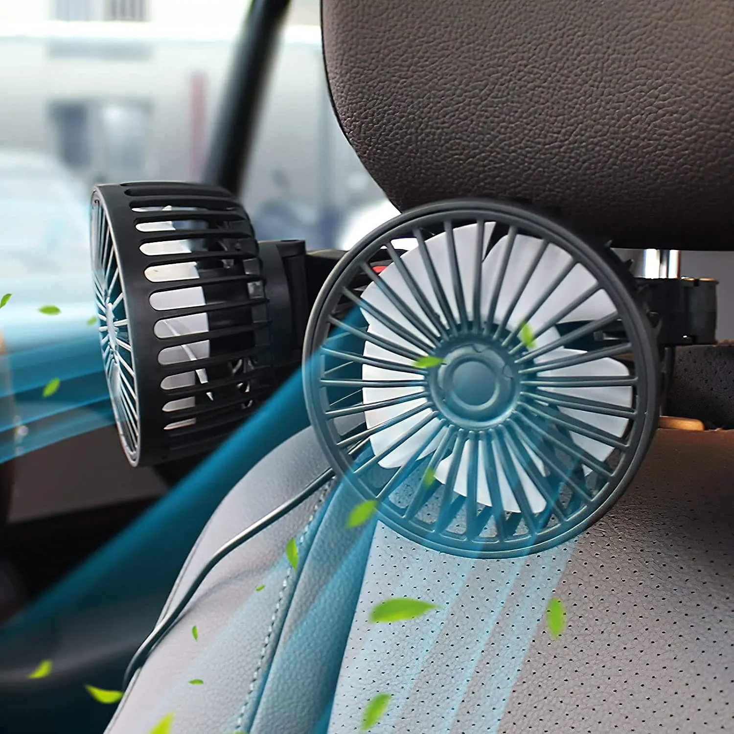 Nieuwe Product Kleine Draagbare Dc Mini Dubbele Hoofd Ventilator Oplaadbare Elektrische Ventilator Voor Auto