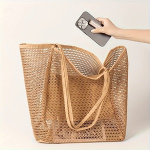 Sac de plage pliable en maille, sac à main pour femmes, sac à bandoulière, sac de voyage essentiel pour l'été et les activités de plein air - Product Image 5