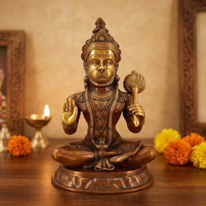 Handmade Brass Hanuman <b>Statue</b> Bajrang Bali Murti Traditional Modern Design for Home Decoration for Diwali Wedding or Birthday - Product Image 4