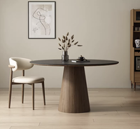Runder Steinplatten-Esstisch Modern Massivholz Cremefarbener Stil Runder Tisch mit Eingebautem Drehteller Esstisch- und Stuhl-Set